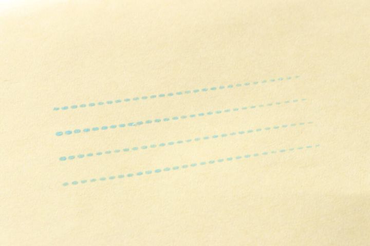 薄茶色の紙に水色の点線でスタンプされた罫線