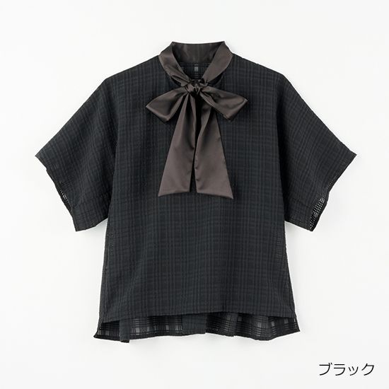 [ALEGRE]シアーチェックボウタイブラウス