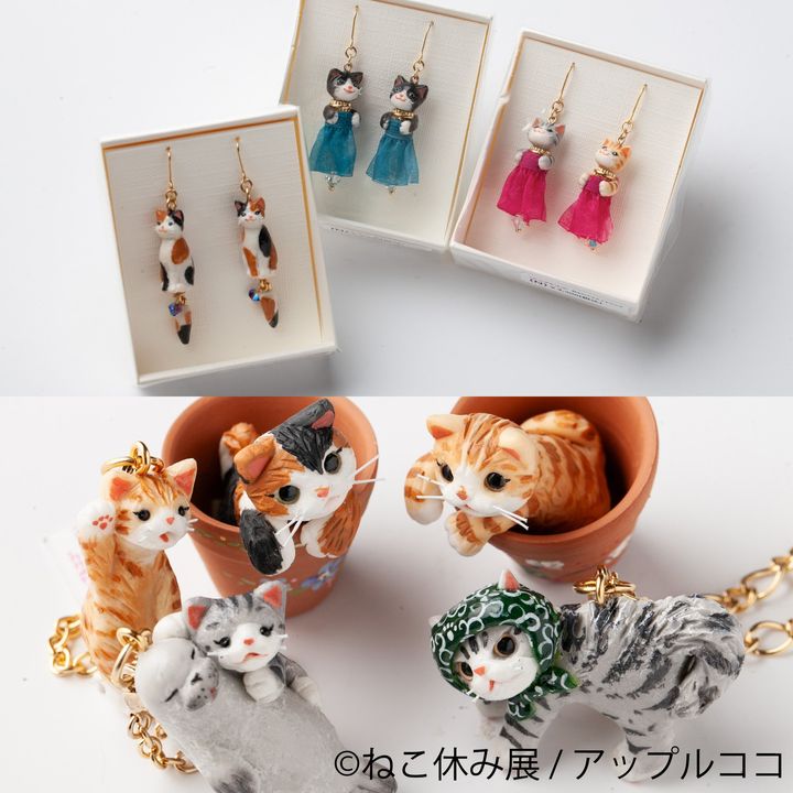 アップルココの粘土ピアス＆イヤリングとテラコッタ＆ネコ
