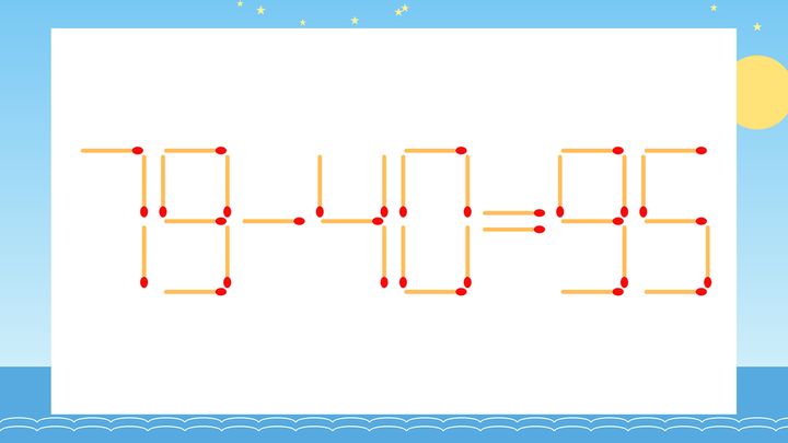 【マッチ棒クイズ】1本だけ動かして正しい式に：79-40=95？の問題画像