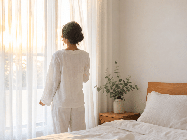 窓辺に立つ女性