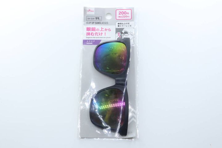 「メガネの上からサングラス」のパッケージが写る