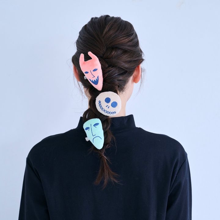 ぬいぐるみヘアクリップ3個セット「ナイトメアー・ビフォア・クリスマス」の着用イメージ