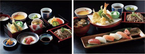 文楽御膳・寿し天膳の盛り合わせ