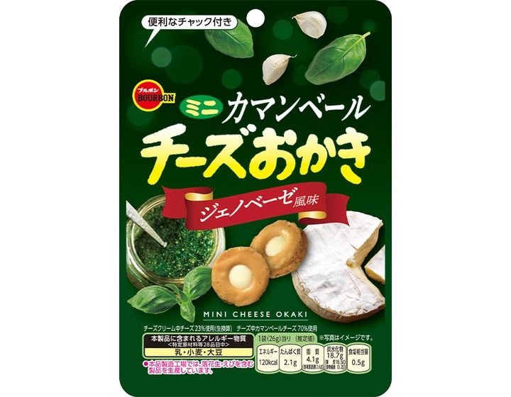 「ミニカマンベールチーズおかきジェノベーゼ風味CH」のパッケージ