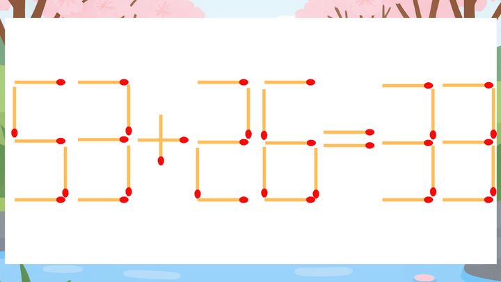 【マッチ棒クイズ】1本だけ動かして正しい式に：53+26=33？の問題画像
