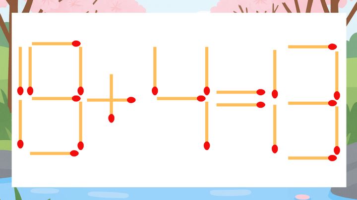 【マッチ棒クイズ】1本だけ動かして正しい式に：19+4=13？の問題画像