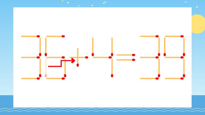 【マッチ棒クイズ】1本だけ動かして正しい式に：36-4=39？の解答画像
