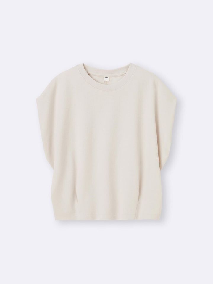 オフホワイトのフレンチスリーブTシャツが平置きされている