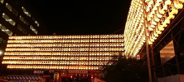 新宿 花園神社の酉の市 たくさんの提灯が並ぶ景色