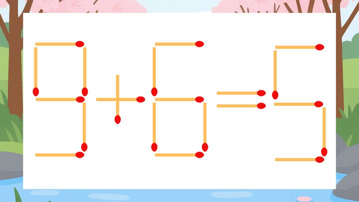 【マッチ棒クイズ】1本だけ動かして正しい式に：9+6=5？の問題画像