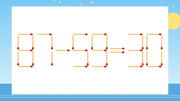 【マッチ棒クイズ】1本だけ動かして正しい式に：87-59=30？の問題画像