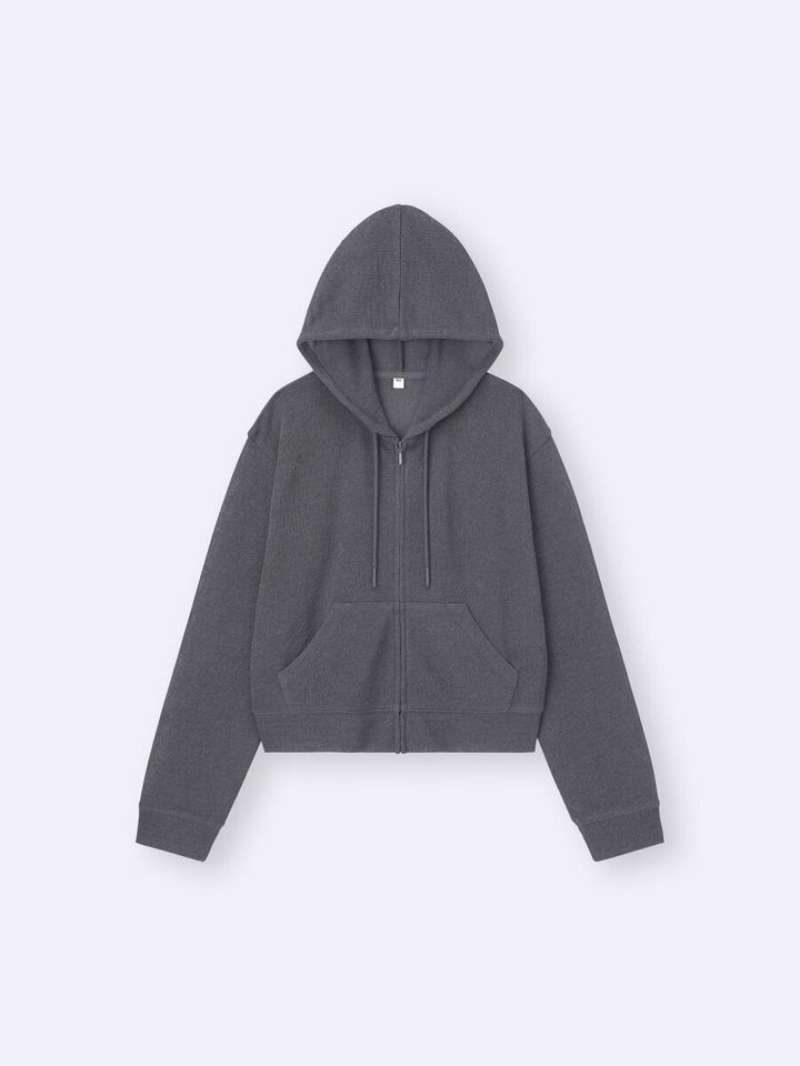 グレーのループヤーンフルジップパーカの平置き