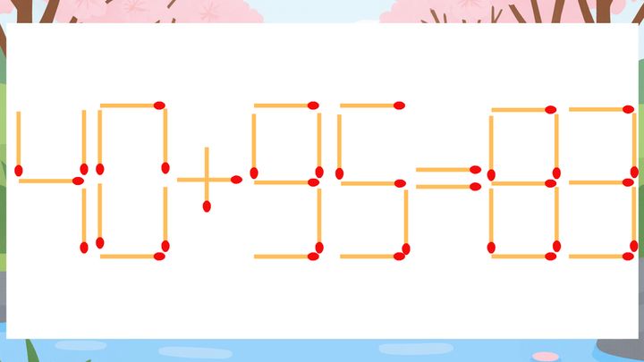 【マッチ棒クイズ】1本だけ動かして正しい式に：40+95=83？の問題画像