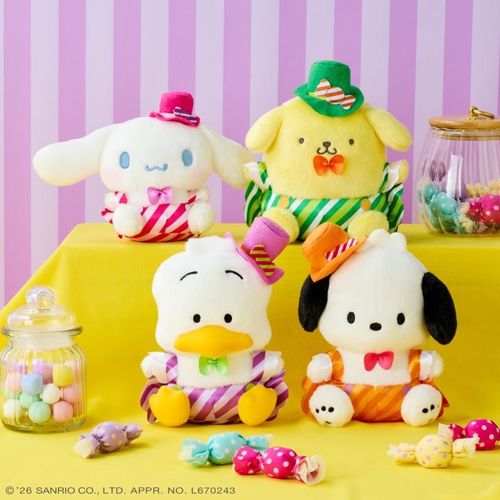 ぬいぐるみ「シナモロール」「ポムポムプリン」「あひるのペックル」「ポチャッコ」
