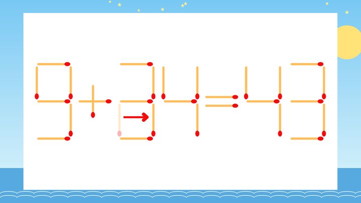 【マッチ棒クイズ】1本だけ動かして正しい式に：9+24=43？の解答画像