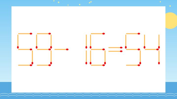 【マッチ棒クイズ】1本だけ動かして正しい式に：59-16=54？の問題画像