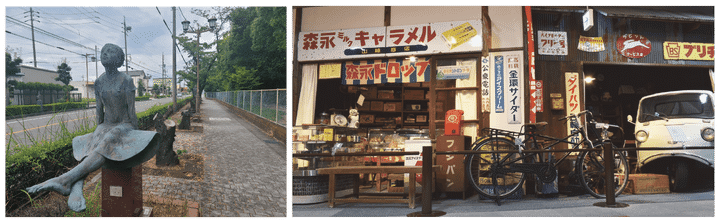森永ミルクキャラメルのブロンズ像が立つ北名古屋市のアートロードエリア