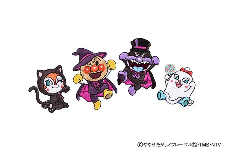 コキンちゃん・アンパンマン・ばいきんまん・おばけキャラクターの刺繍ワッペン4種