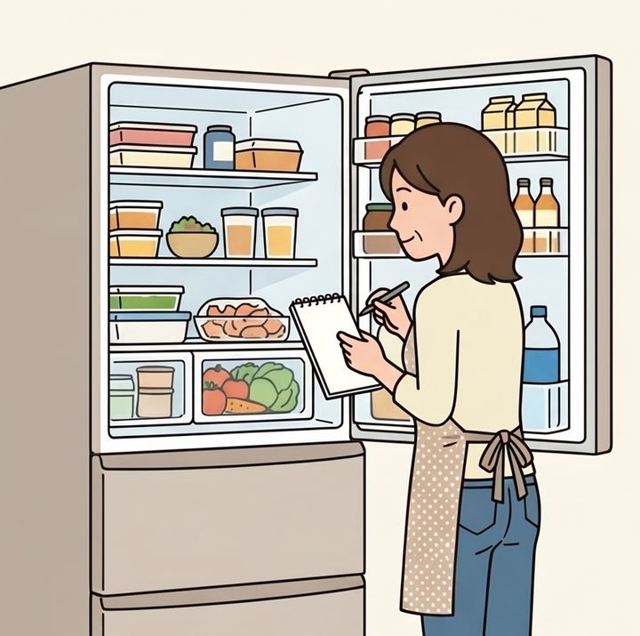 まず冷蔵庫の中身を見てから決める