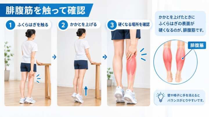 かかと上げで腓腹筋の場所と働きを確認する方法