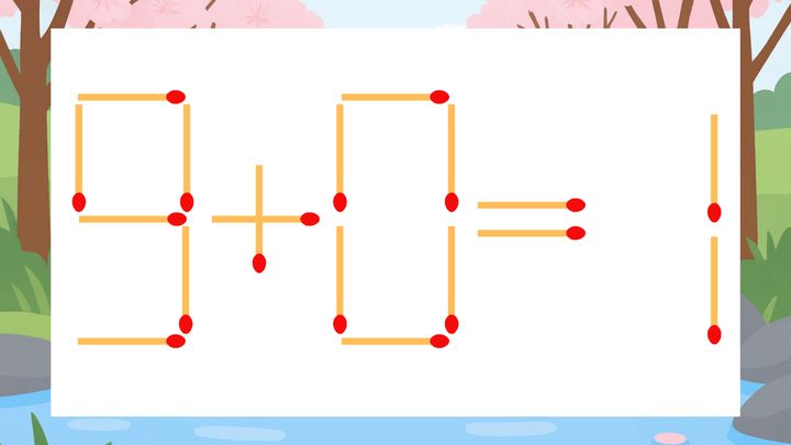 【マッチ棒クイズ】1本だけ動かして正しい式に：9+0=1？の問題画像