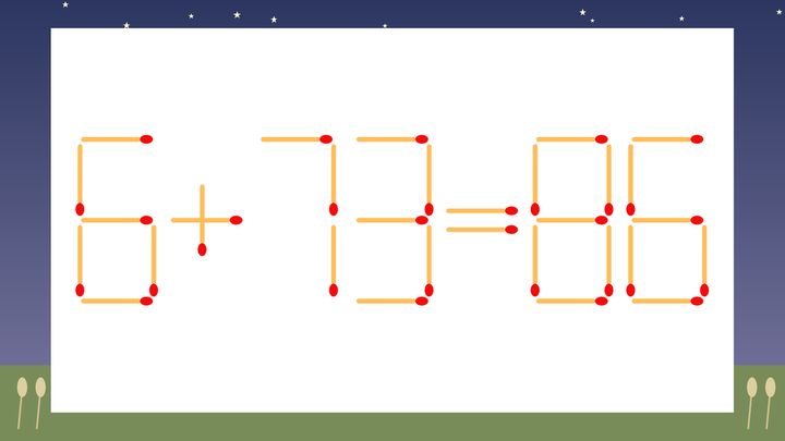 【マッチ棒クイズ】1本だけ動かして正しい式に：6+73=86？の問題画像