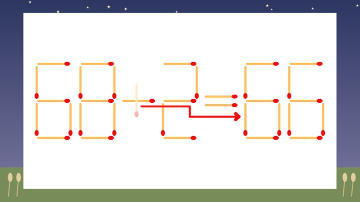 【マッチ棒クイズ】1本だけ動かして正しい式に：68+2=56？の解答画像