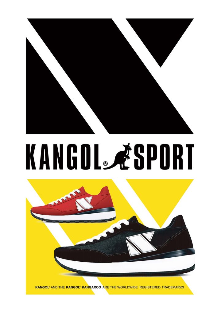 KANGOL SPORTロゴと赤・黒2色のスニーカー