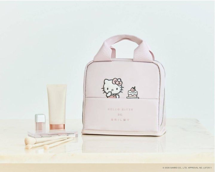 HELLO KITTY × BRILMY 中身が見えて時短がかなう ズボラに優しいスタンドポーチ BOOK PALE PINK ver.