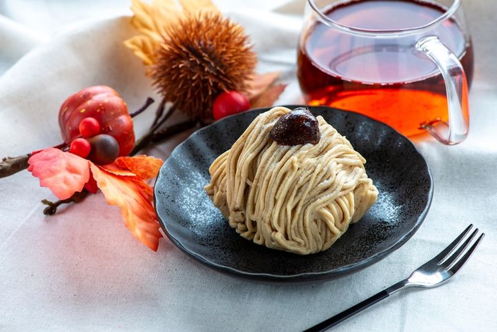 モンブランと紅茶のティータイム 栗とかぼちゃと紅葉 秋
