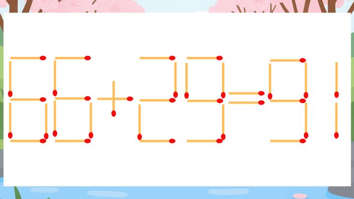 【マッチ棒クイズ】1本だけ動かして正しい式に：66+29=91？の問題画像