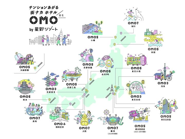 OMO7旭川やOMO5小樽など全国のOMO施設を示す地図