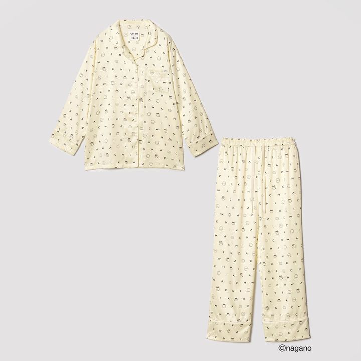 ちいかわ CITEN サテンルームウェアの開襟シャツとロングパンツのセット