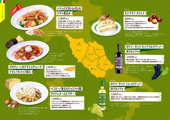 第2弾「イタリア中部」の料理とワインの一覧