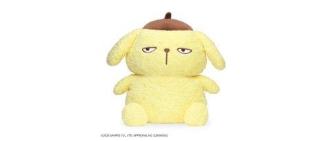 ベレー帽をかぶったポムポムプリンのぬいぐるみ