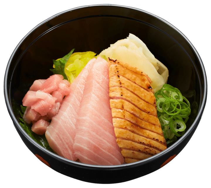生・焦がし醤油炙り・とろぶつを盛った「贅沢 大とろ小丼」