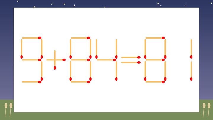 【マッチ棒クイズ】1本だけ動かして正しい式に：9+84=81？の問題画像