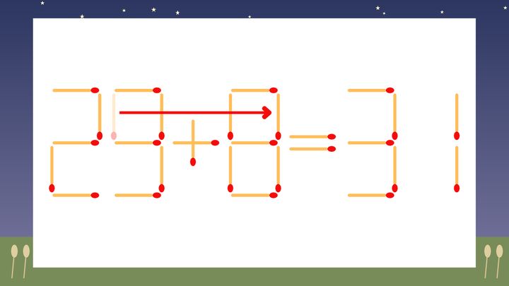 【マッチ棒クイズ】1本だけ動かして正しい式に：29+6=31？の解答画像