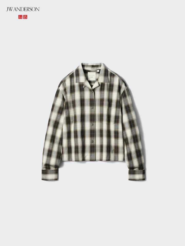 JW ANDERSONのロゴが入った茶色と白のチェック柄フランネルシャツ