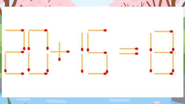 【マッチ棒クイズ】1本だけ動かして正しい式に：20+15=13？の問題画像