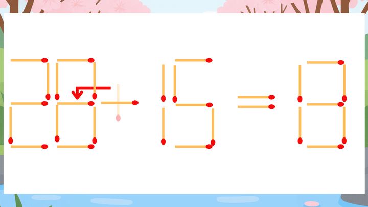 【マッチ棒クイズ】1本だけ動かして正しい式に：20+15=13？の解答画像