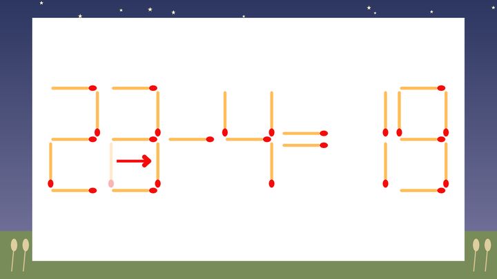 【マッチ棒クイズ】1本だけ動かして正しい式に：22-4=19？の解答画像