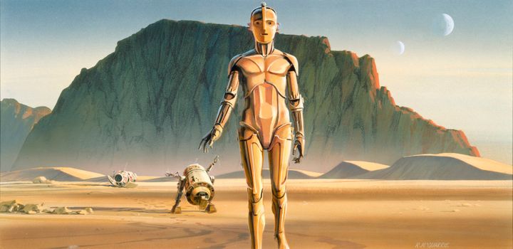 ラルフ・マクウォーリーさんが砂漠のR2-D2とC-3POを描いた制作画
