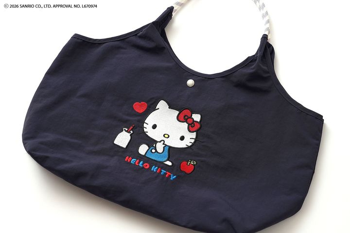 リッチな刺繍のトートバッグ SUPK-01 ネイビーの全体俯瞰カット