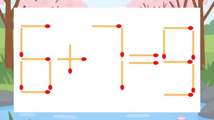 【マッチ棒クイズ】1本だけ動かして正しい式に：6+7=9？の問題画像