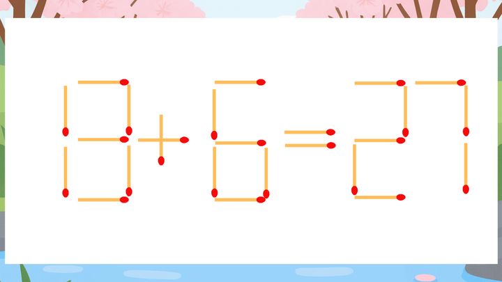 【マッチ棒クイズ】1本だけ動かして正しい式に：13+6=27？の問題画像
