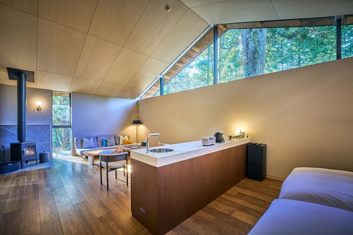 Chef’s Tableの提供場所となる木立温泉スイートいぶき12号棟の室内