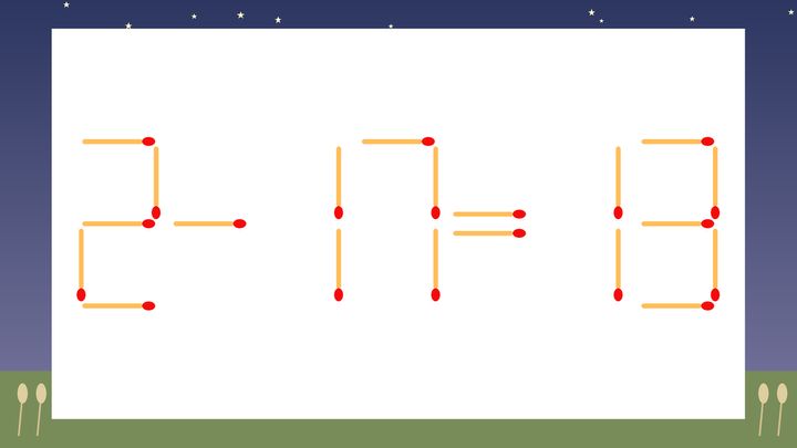 【マッチ棒クイズ】1本だけ動かして正しい式に：2-17=13？の問題画像