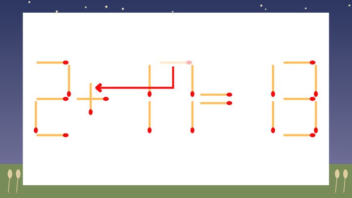 【マッチ棒クイズ】1本だけ動かして正しい式に：2-17=13？の解答画像